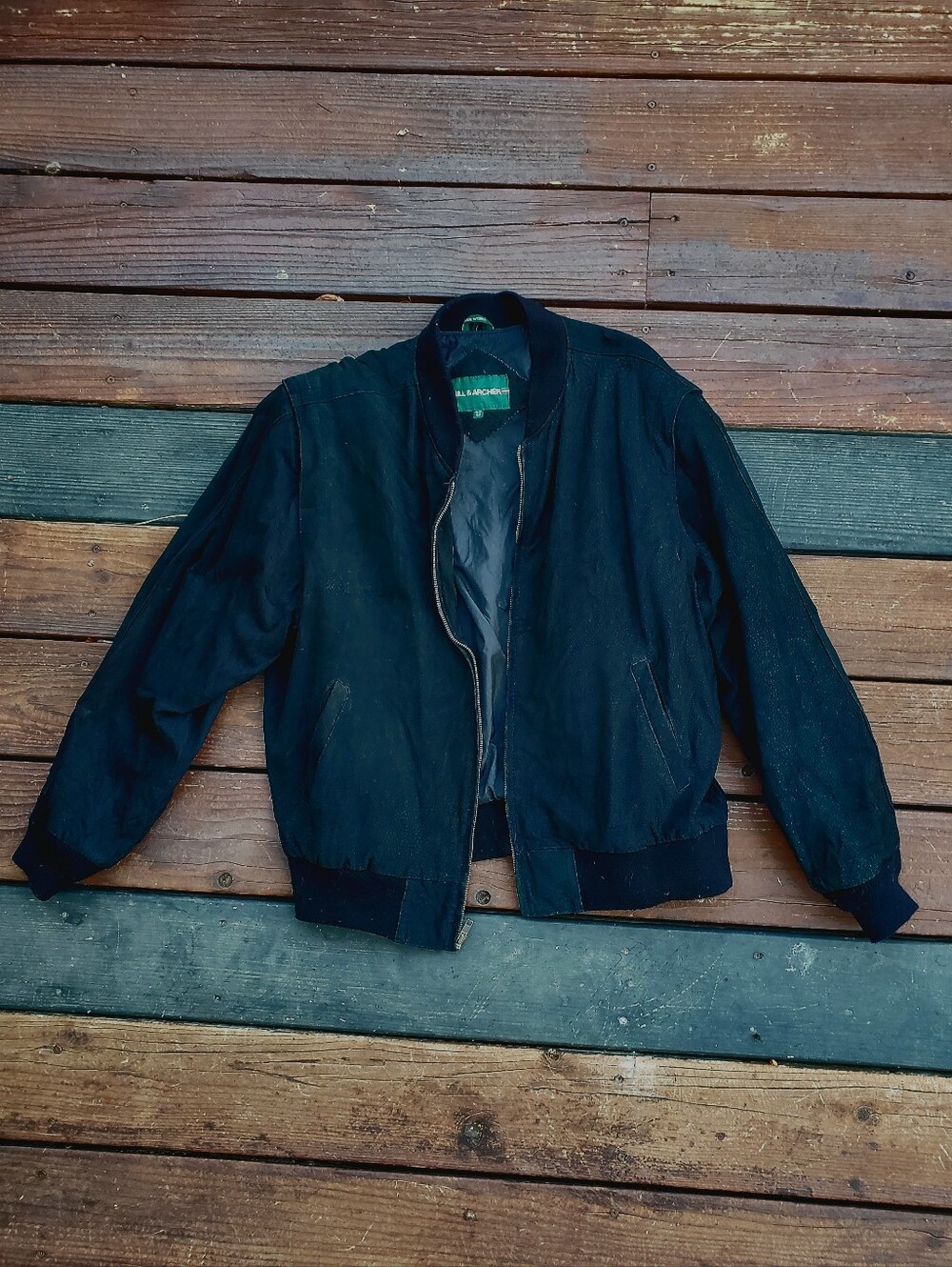 Vintage Hill & Archer Suede Leather Bomber Jacket